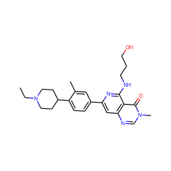 CCN1CCC(c2ccc(-c3cc4ncn(C)c(=O)c4c(NCCCO)n3)cc2C)CC1 ZINC000115625967