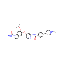 CCN1CCC(c2ccc(C(=O)Nc3cc(Oc4cc5ccn(C(=O)NC)c5cc4OC(C)C)ccn3)cc2)CC1 ZINC000169711560