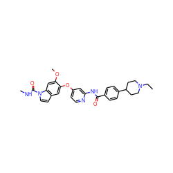 CCN1CCC(c2ccc(C(=O)Nc3cc(Oc4cc5ccn(C(=O)NC)c5cc4OC)ccn3)cc2)CC1 ZINC000169711489