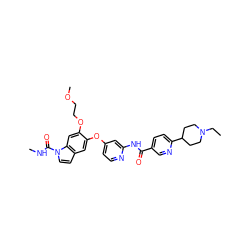 CCN1CCC(c2ccc(C(=O)Nc3cc(Oc4cc5ccn(C(=O)NC)c5cc4OCCOC)ccn3)cn2)CC1 ZINC000169711570