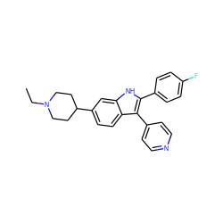 CCN1CCC(c2ccc3c(-c4ccncc4)c(-c4ccc(F)cc4)[nH]c3c2)CC1 ZINC000040423112