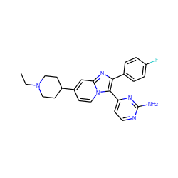 CCN1CCC(c2ccn3c(-c4ccnc(N)n4)c(-c4ccc(F)cc4)nc3c2)CC1 ZINC000040976632