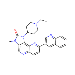 CCN1CCC(n2c(=O)n(C)c3cnc4ccc(-c5cnc6ccccc6c5)nc4c32)CC1 ZINC000118545532