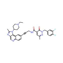 CCN1CCC(n2c(C)nc3cnc4ccc(C#CCNC(=O)c5cc(C)nn(Cc6ccc(F)c(F)c6)c5=O)cc4c32)CC1 ZINC000169710247