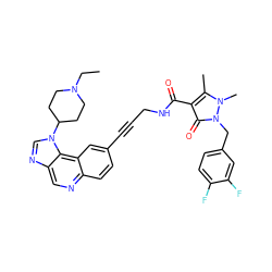 CCN1CCC(n2cnc3cnc4ccc(C#CCNC(=O)c5c(C)n(C)n(Cc6ccc(F)c(F)c6)c5=O)cc4c32)CC1 ZINC000169710264