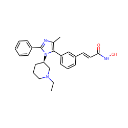 CCN1CCC[C@@H](n2c(-c3ccccc3)nc(C)c2-c2cccc(/C=C/C(=O)NO)c2)C1 ZINC000049113628