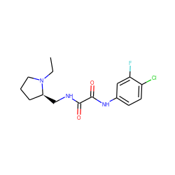 CCN1CCC[C@@H]1CNC(=O)C(=O)Nc1ccc(Cl)c(F)c1 ZINC000052913637