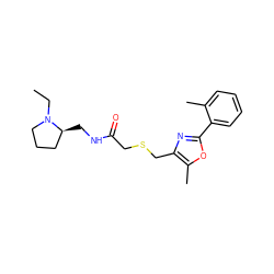 CCN1CCC[C@@H]1CNC(=O)CSCc1nc(-c2ccccc2C)oc1C ZINC000004035764