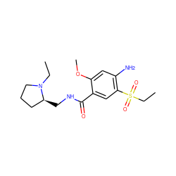 CCN1CCC[C@@H]1CNC(=O)c1cc(S(=O)(=O)CC)c(N)cc1OC ZINC000000601255