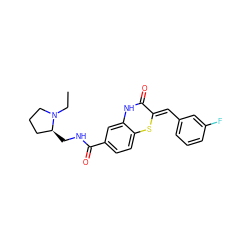 CCN1CCC[C@@H]1CNC(=O)c1ccc2c(c1)NC(=O)/C(=C/c1cccc(F)c1)S2 ZINC000095557583