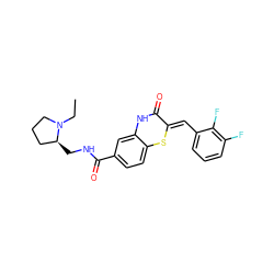 CCN1CCC[C@@H]1CNC(=O)c1ccc2c(c1)NC(=O)/C(=C/c1cccc(F)c1F)S2 ZINC000095555810