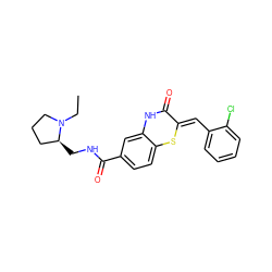 CCN1CCC[C@@H]1CNC(=O)c1ccc2c(c1)NC(=O)/C(=C/c1ccccc1Cl)S2 ZINC000095556908