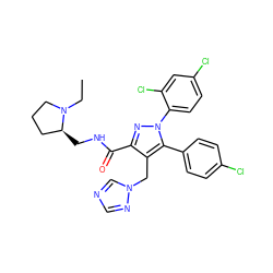 CCN1CCC[C@@H]1CNC(=O)c1nn(-c2ccc(Cl)cc2Cl)c(-c2ccc(Cl)cc2)c1Cn1cncn1 ZINC000049767191