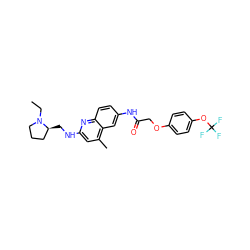 CCN1CCC[C@@H]1CNc1cc(C)c2cc(NC(=O)COc3ccc(OC(F)(F)F)cc3)ccc2n1 ZINC000013671981