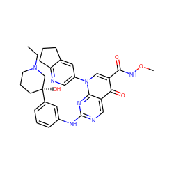 CCN1CCC[C@](O)(c2cccc(Nc3ncc4c(=O)c(C(=O)NOC)cn(-c5cnc6c(c5)CCC6)c4n3)c2)C1 ZINC000044351031