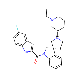 CCN1CCC[C@H](N2CC[C@]3(CN(C(=O)c4cc5cc(F)ccc5[nH]4)c4ccccc43)C2)C1 ZINC000073224498