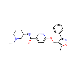 CCN1CCC[C@H](NC(=O)c2ccc(OCc3c(-c4ccccc4)noc3C)nc2)C1 ZINC000141250905