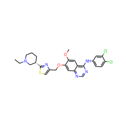 CCN1CCC[C@H](c2nc(COc3cc4ncnc(Nc5ccc(Cl)c(Cl)c5)c4cc3OC)cs2)C1 ZINC000114827122