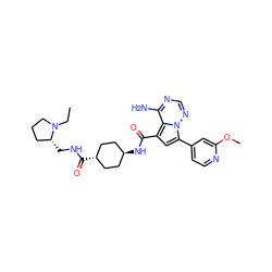 CCN1CCC[C@H]1CNC(=O)[C@H]1CC[C@H](NC(=O)c2cc(-c3ccnc(OC)c3)n3ncnc(N)c23)CC1 ZINC000261114356