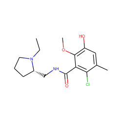 CCN1CCC[C@H]1CNC(=O)c1c(Cl)c(C)cc(O)c1OC ZINC000064447292