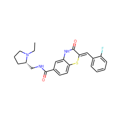 CCN1CCC[C@H]1CNC(=O)c1ccc2c(c1)NC(=O)/C(=C/c1ccccc1F)S2 ZINC000095557002