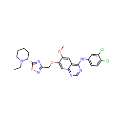 CCN1CCCC[C@@H]1c1nc(COc2cc3ncnc(Nc4ccc(Cl)c(Cl)c4)c3cc2OC)no1 ZINC000114822313