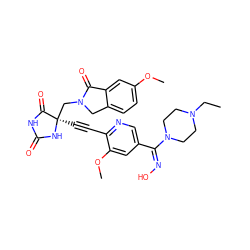 CCN1CCN(/C(=N/O)c2cnc(C#C[C@]3(CN4Cc5ccc(OC)cc5C4=O)NC(=O)NC3=O)c(OC)c2)CC1 ZINC000096173650