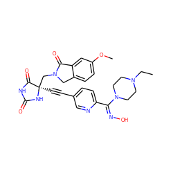 CCN1CCN(/C(=N\O)c2ccc(C#C[C@]3(CN4Cc5ccc(OC)cc5C4=O)NC(=O)NC3=O)cn2)CC1 ZINC000064548861