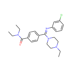 CCN1CCN(/C(=N\c2cccc(Cl)c2)c2ccc(C(=O)N(CC)CC)cc2)CC1 ZINC000100800758