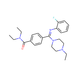 CCN1CCN(/C(=N\c2ccccc2F)c2ccc(C(=O)N(CC)CC)cc2)CC1 ZINC000100888814