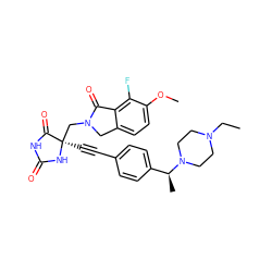 CCN1CCN([C@@H](C)c2ccc(C#C[C@]3(CN4Cc5ccc(OC)c(F)c5C4=O)NC(=O)NC3=O)cc2)CC1 ZINC000167611127