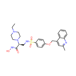 CCN1CCN([C@@H](CNS(=O)(=O)c2ccc(OCc3cc(C)nc4ccccc34)cc2)C(=O)NO)CC1 ZINC000114990617