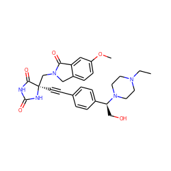 CCN1CCN([C@@H](CO)c2ccc(C#C[C@]3(CN4Cc5ccc(OC)cc5C4=O)NC(=O)NC3=O)cc2)CC1 ZINC000096173754