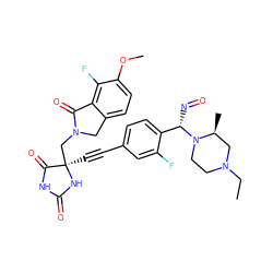 CCN1CCN([C@@H](N=O)c2ccc(C#C[C@]3(CN4Cc5ccc(OC)c(F)c5C4=O)NC(=O)NC3=O)cc2F)[C@@H](C)C1 ZINC000169694508