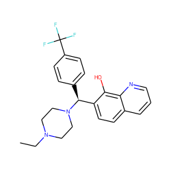 CCN1CCN([C@@H](c2ccc(C(F)(F)F)cc2)c2ccc3cccnc3c2O)CC1 ZINC000021673371