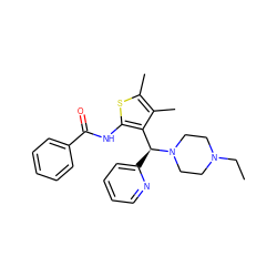 CCN1CCN([C@@H](c2ccccn2)c2c(NC(=O)c3ccccc3)sc(C)c2C)CC1 ZINC000020193511