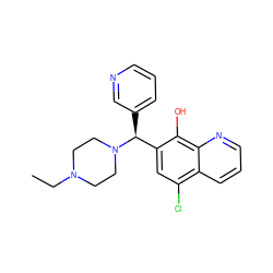 CCN1CCN([C@@H](c2cccnc2)c2cc(Cl)c3cccnc3c2O)CC1 ZINC000021486914