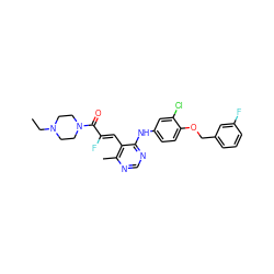 CCN1CCN(C(=O)/C(F)=C/c2c(C)ncnc2Nc2ccc(OCc3cccc(F)c3)c(Cl)c2)CC1 ZINC000066136532