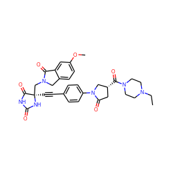 CCN1CCN(C(=O)[C@@H]2CC(=O)N(c3ccc(C#C[C@]4(CN5Cc6ccc(OC)cc6C5=O)NC(=O)NC4=O)cc3)C2)CC1 ZINC000096173618