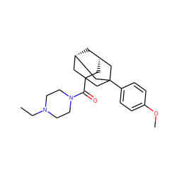 CCN1CCN(C(=O)C23C[C@H]4C[C@@H](C2)CC(c2ccc(OC)cc2)(C4)C3)CC1 ZINC000015590297