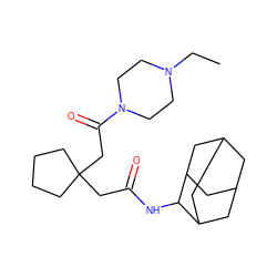 CCN1CCN(C(=O)CC2(CC(=O)NC3C4CC5CC(C4)CC3C5)CCCC2)CC1 ZINC000043010873