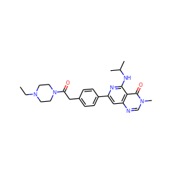 CCN1CCN(C(=O)Cc2ccc(-c3cc4ncn(C)c(=O)c4c(NC(C)C)n3)cc2)CC1 ZINC000115624156