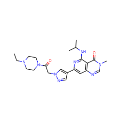 CCN1CCN(C(=O)Cn2cc(-c3cc4ncn(C)c(=O)c4c(NC(C)C)n3)cn2)CC1 ZINC000115625134