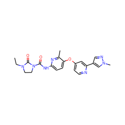 CCN1CCN(C(=O)Nc2ccc(Oc3ccnc(-c4cnn(C)c4)c3)c(C)n2)C1=O ZINC000218121278