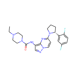 CCN1CCN(C(=O)Nc2cnn3ccc(N4CCC[C@@H]4c4cc(F)ccc4F)nc23)CC1 ZINC000118399444