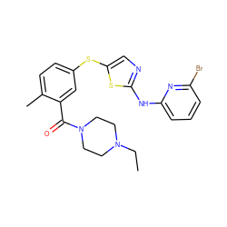 CCN1CCN(C(=O)c2cc(Sc3cnc(Nc4cccc(Br)n4)s3)ccc2C)CC1 ZINC000029038356