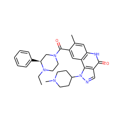 CCN1CCN(C(=O)c2cc3c(cc2C)[nH]c(=O)c2cnn(C4CCN(C)CC4)c23)C[C@@H]1c1ccccc1 ZINC000261089822