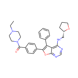 CCN1CCN(C(=O)c2ccc(-c3oc4ncnc(NC[C@@H]5CCCO5)c4c3-c3ccccc3)cc2)CC1 ZINC000028879224