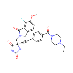 CCN1CCN(C(=O)c2ccc(C#C[C@]3(CN4Cc5ccc(OC)c(F)c5C4=O)NC(=O)NC3=O)cc2)CC1 ZINC000143275112