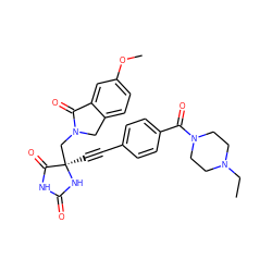 CCN1CCN(C(=O)c2ccc(C#C[C@]3(CN4Cc5ccc(OC)cc5C4=O)NC(=O)NC3=O)cc2)CC1 ZINC000167610621